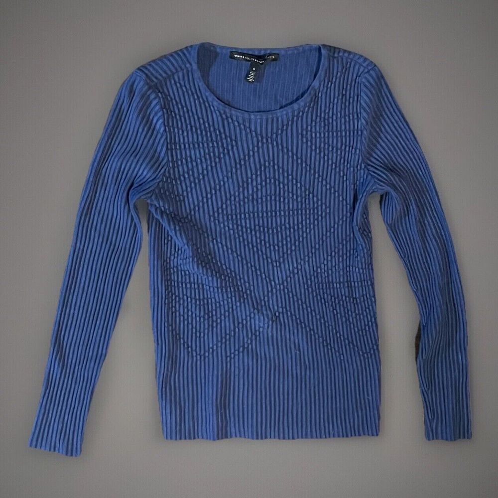 White‎ House Black Market Blue Longsleeve Fitted  Top Shirt Small